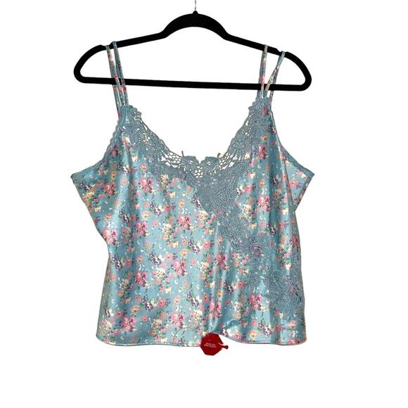 NWOT LoveShackFancy Lylia Blue Floral Satin Cami Top in Pool Party - Picture 2 of 9